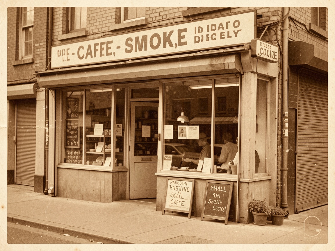 Original storefront 1985, vintage sepia tone